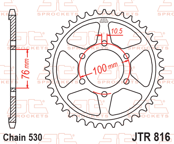 REAR SPROCKET STEEL HARD ZBK, C45 INDUCTION JTR816.45ZBK