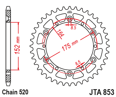 REAR SPROCKET ALLOY BLACK, JTA853.43BLK 7075-T6 Aluminium