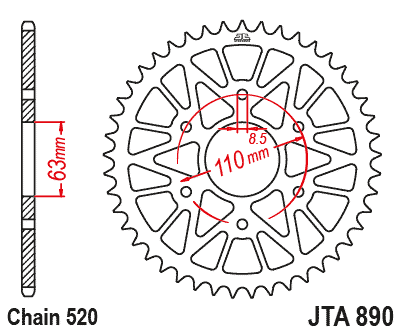 REAR SPROCKET JTA890.44BLK JT ALUMINUM BLACK 520