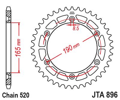 REAR SPROCKET ALLOY BLACK, JTA896.48BLK JT 7075-T6 Aluminium