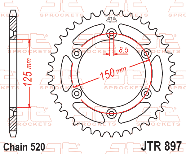 REAR SPROCKET STEEL JTR897 JT BLACK JTR897.44, SR897-44