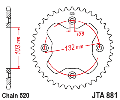 REAR SPROCKET ALLOY BLACK ATV, JTA881.38BLK 7075-T6 Aluminium