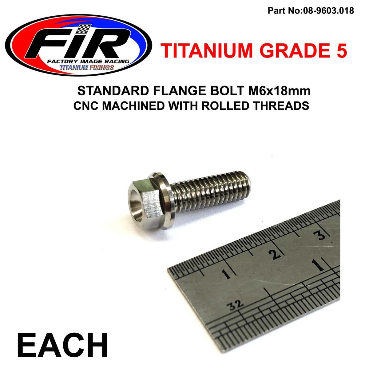 TITANIUM GR5 BOLT M6 x 18mm EACH, FLANGE OD: 11mm / HEX SIZE: 8mm, /