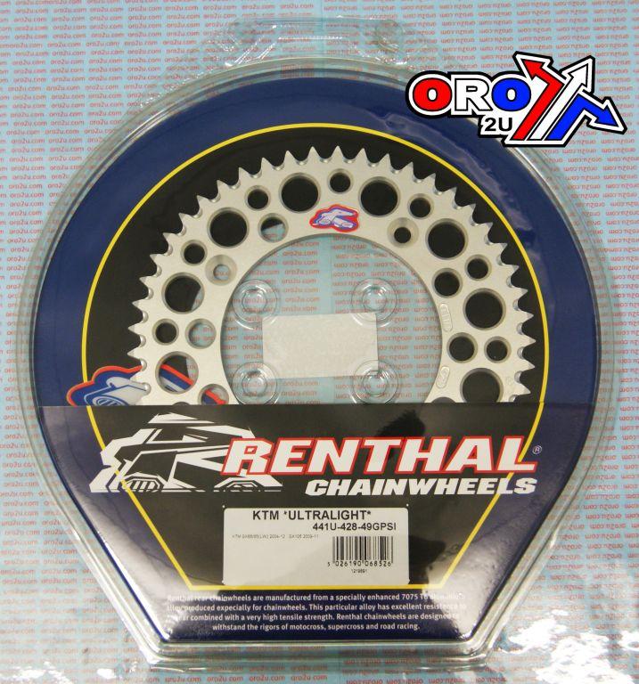 REAR SPROCKET RENTHAL KTM ORANGE, ULTRALITE 441U-428-49GPOR ORANGE, 441-428-49GPOR