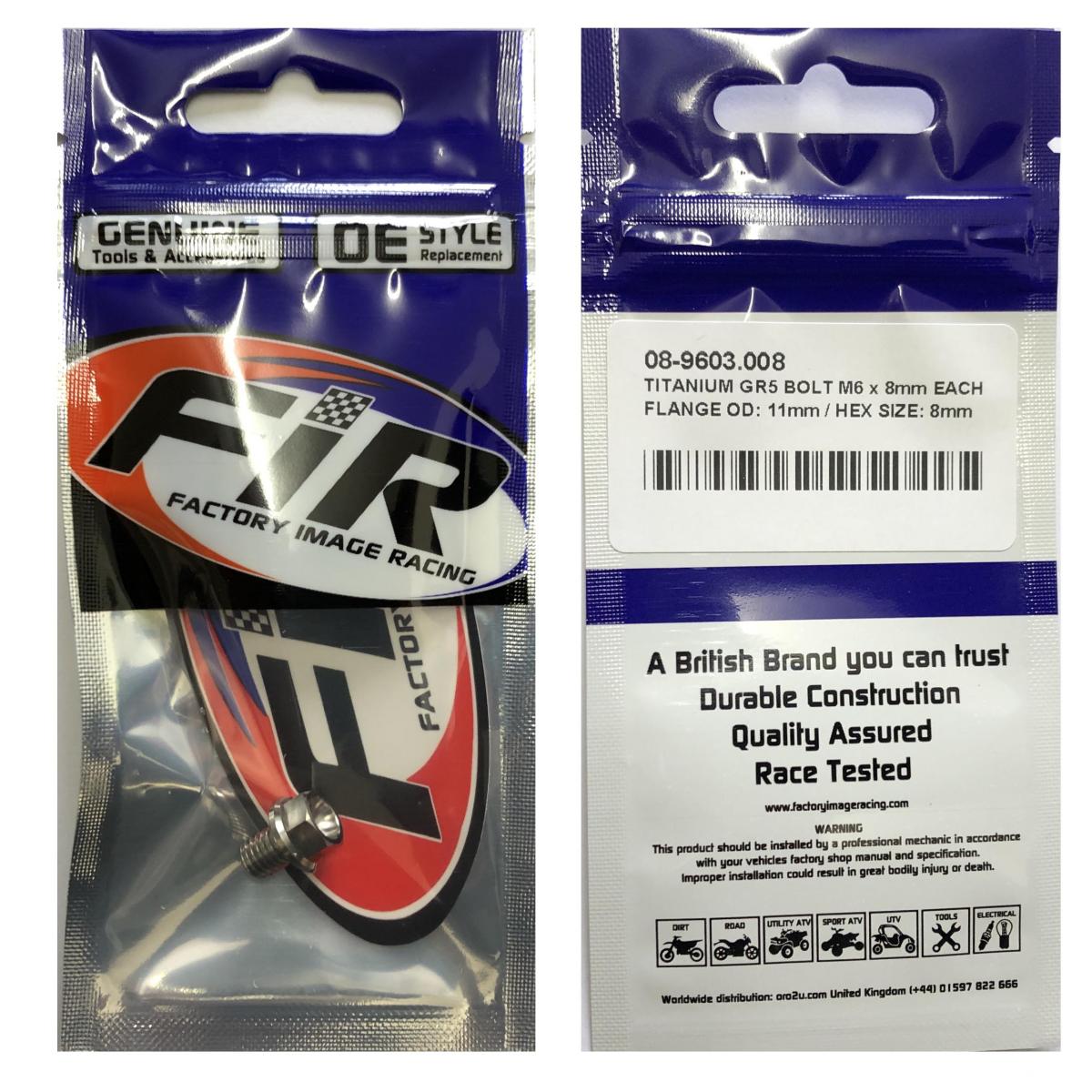 TITANIUM GR5 BOLT M6 x 8mm EACH, FLANGE OD: 11mm / HEX SIZE: 8mm, / WATER PUMP BOLT