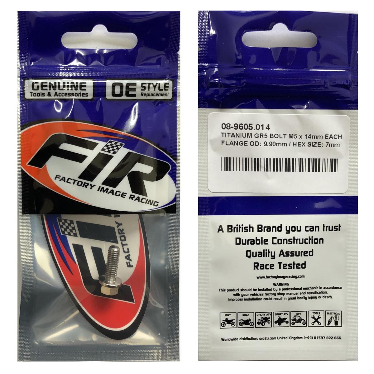 TITANIUM GR5 BOLT M5 x 14mm EACH, FLANGE OD: 9.90mm / HEX SIZE: 7mm, /