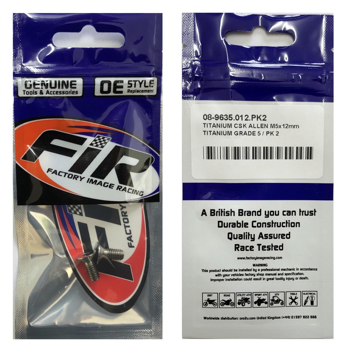 TITANIUM CSK ALLEN M5X12mm, TITANIUM GRADE 5 / PK 2