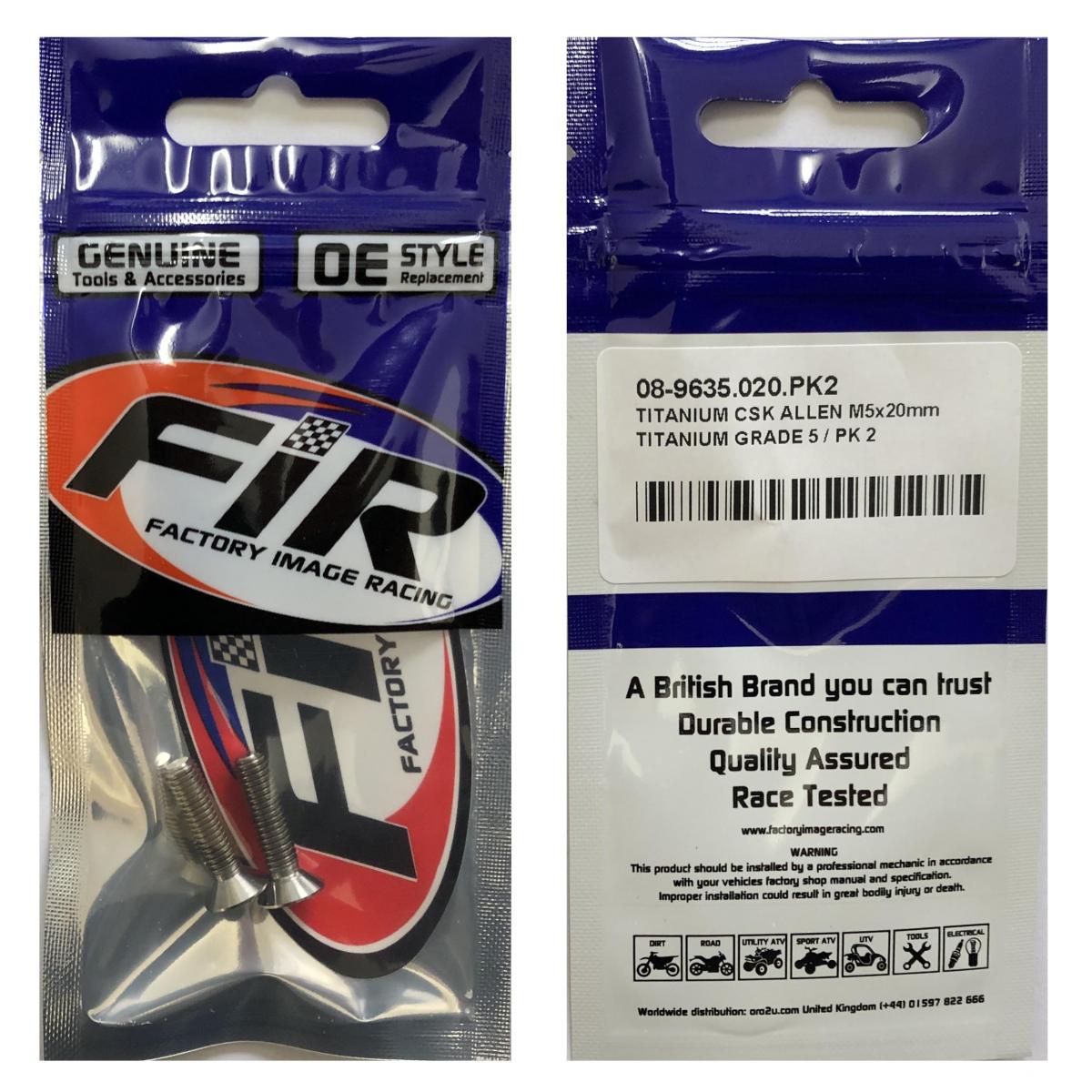 TITANIUM CSK ALLEN M5X20mm, TITANIUM GRADE 5 / PK 2