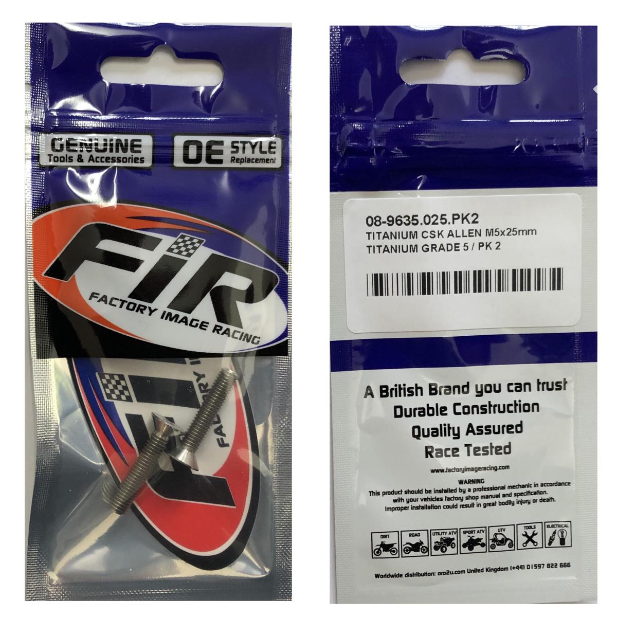 TITANIUM CSK ALLEN M5X25mm, TITANIUM GRADE 5 / PK 2