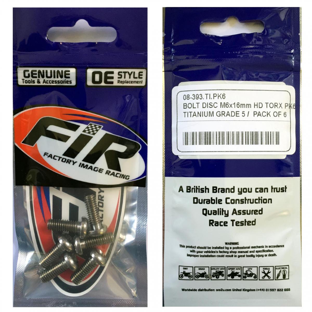 BOLT DISC M6x16mm HD TORX PK6, TITANIUM GRADE 5 /PACK OF 6