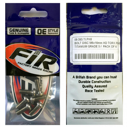 BOLT DISC M6x16mm HD TORX PK6, TITANIUM GRADE 5 /PACK OF 6