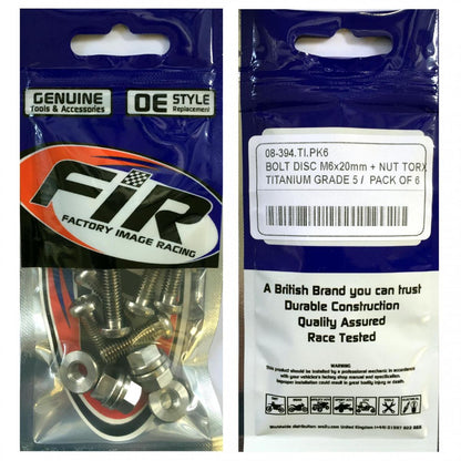 BOLT DISC M6x20mm + NUT TORX, TITANIUM GRADE 5 /PACK OF 6