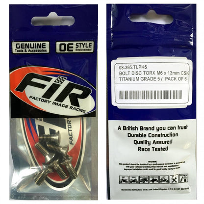 BOLT DISC TORX M6 x 13mm CSK, TITANIUM GRADE 5 /PACK OF 6