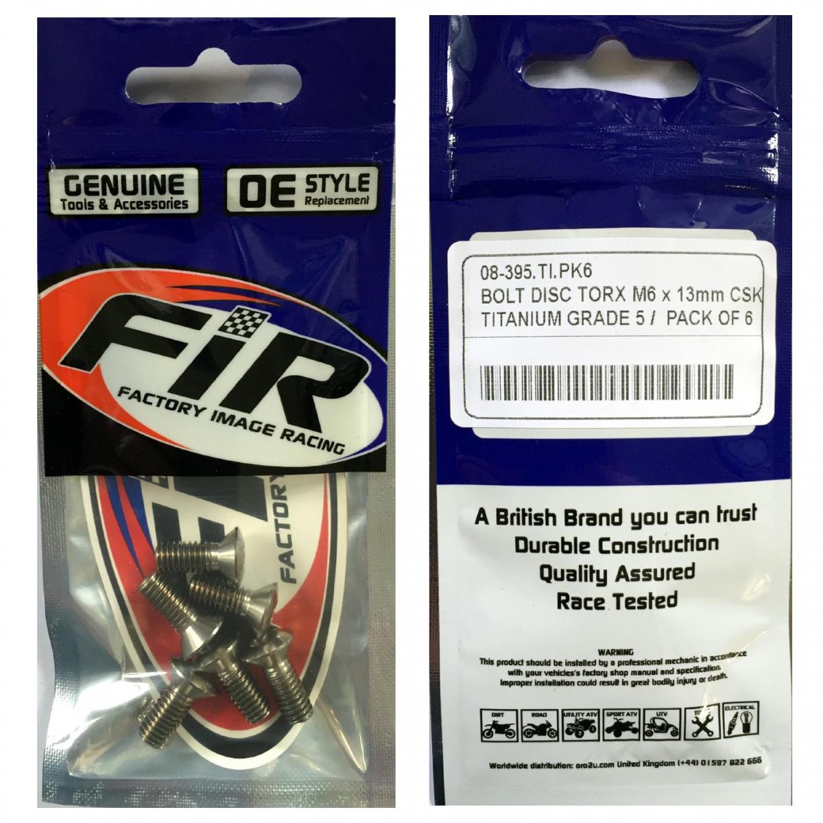 BOLT DISC TORX M6 x 13mm CSK, TITANIUM GRADE 5 /PACK OF 6