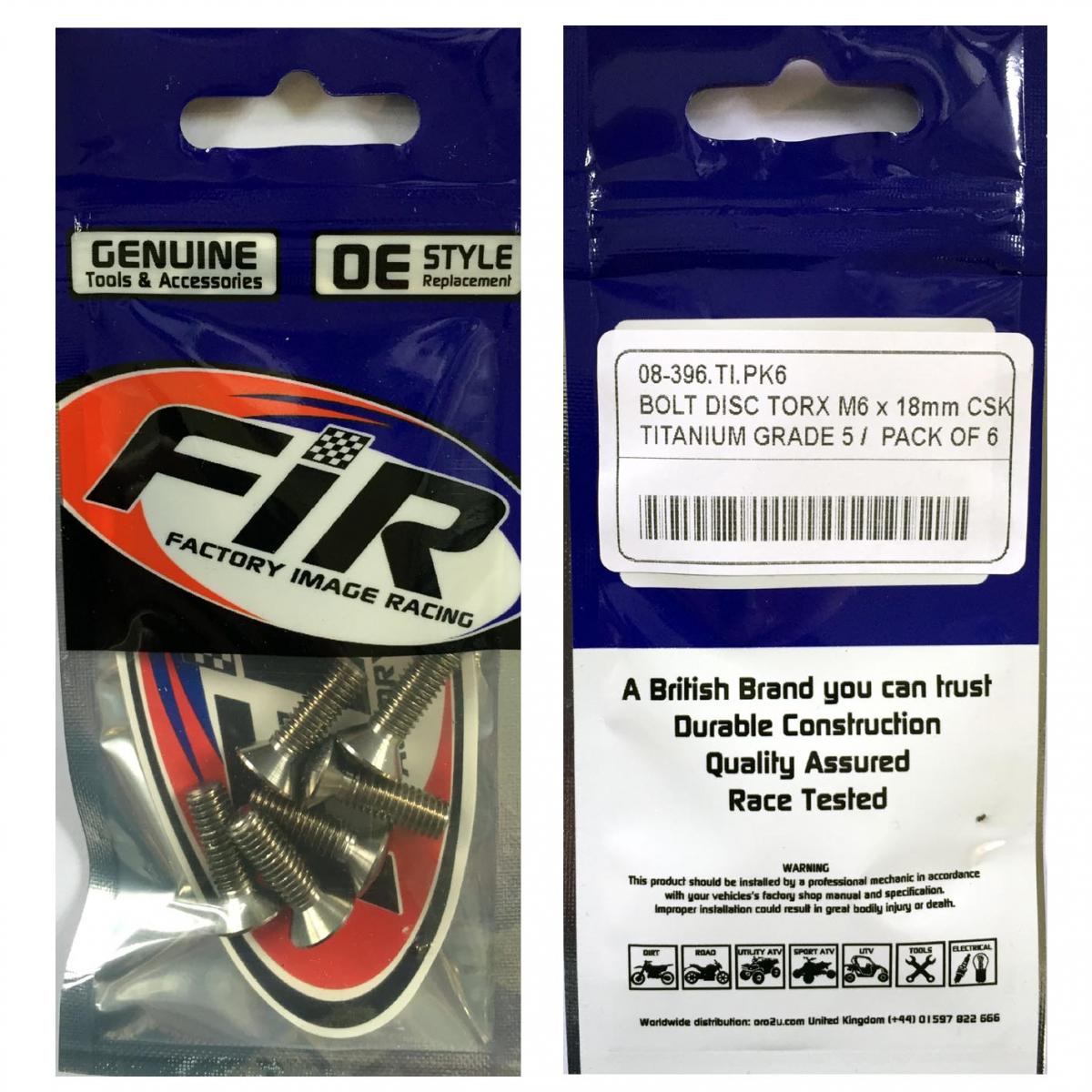 BOLT DISC TORX M6 x 18mm CSK, TITANIUM GRADE 5 /PACK OF 6