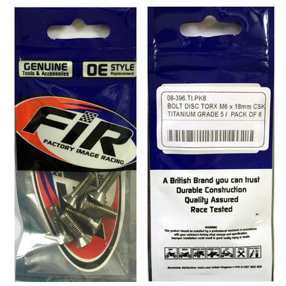 BOLT DISC TORX M6 x 18mm CSK, TITANIUM GRADE 5 /PACK OF 6
