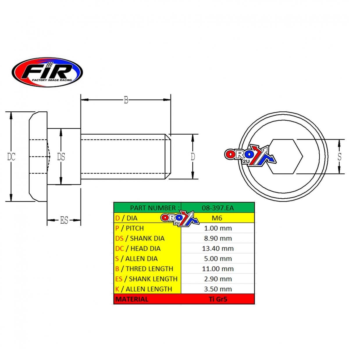 BOLT DISC M6 WITH SHOULDER EA, TITANIUM GRADE 5 /DISC BOLT