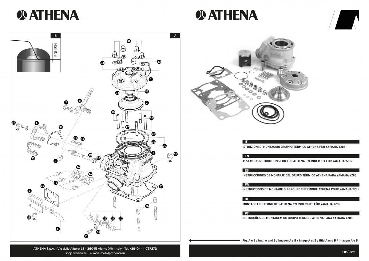 CYLINDER FULL KIT 47.5mm YAMAHA YZ 85 19-26, ATHENA P400485100076 STD BORE, (Piston included)
