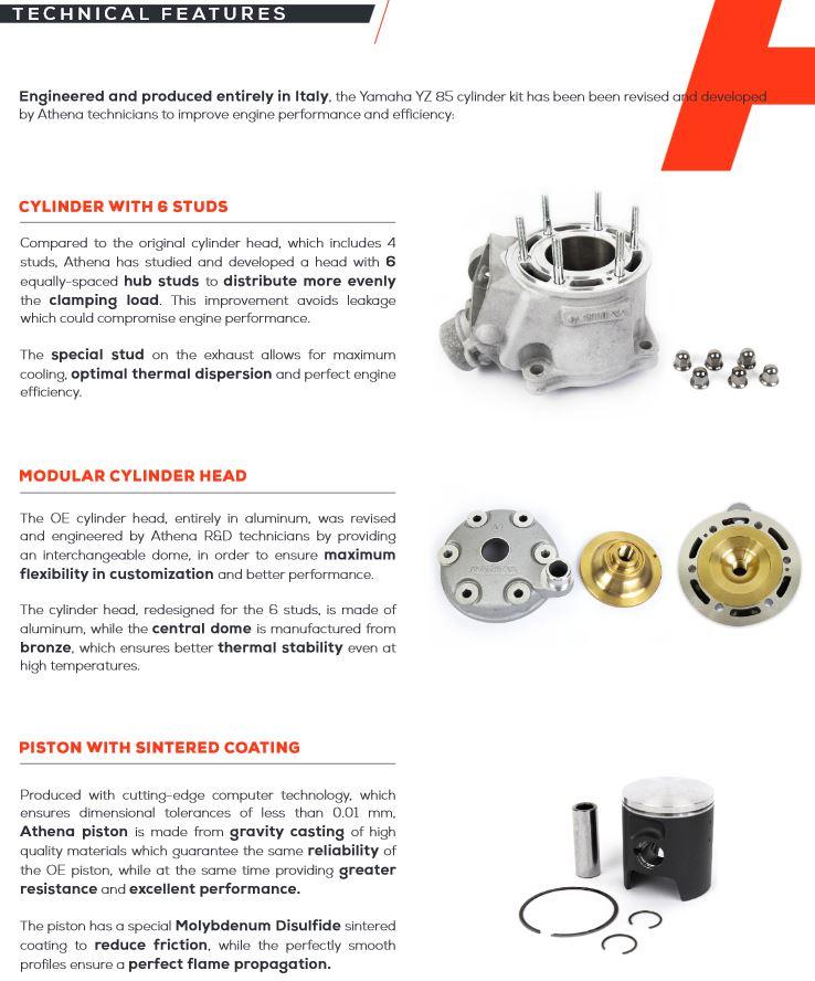 CYLINDER FULL KIT 47.5mm YAMAHA YZ 85 19-26, ATHENA P400485100076 STD BORE, (Piston included)