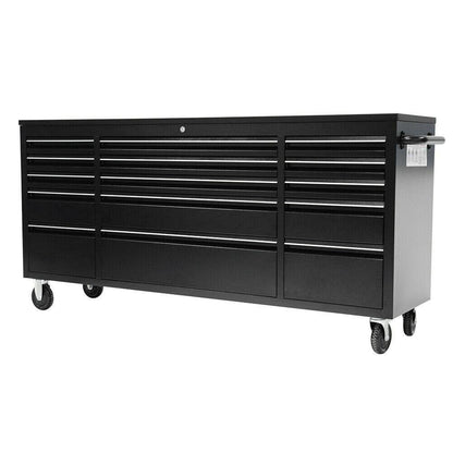 72 Powder Coated Black Steel Tool Chest Box 15 Drawers Solid Rubber Top