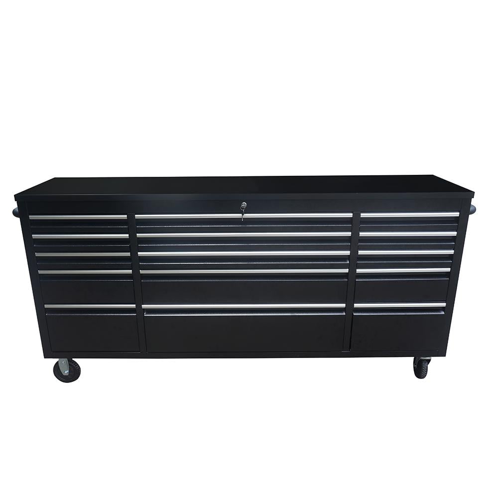 72 Powder Coated Black Steel Tool Chest Box 15 Drawers Solid Rubber Top
