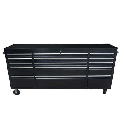 72 Powder Coated Black Steel Tool Chest Box 15 Drawers Solid Rubber Top