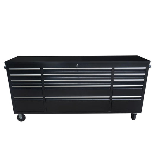 72 Powder Coated Black Steel Tool Chest Box 15 Drawers Solid Rubber Top