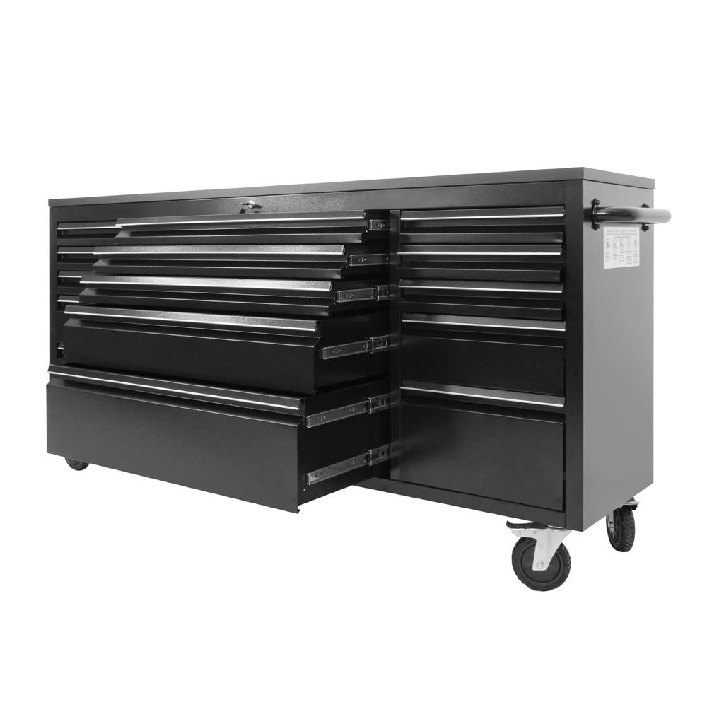 72 Powder Coated Black Steel Tool Chest Box 15 Drawers Solid Rubber Top