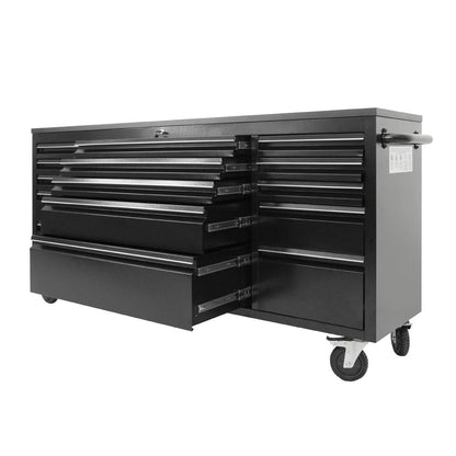 72 Powder Coated Black Steel Tool Chest Box 15 Drawers Solid Rubber Top