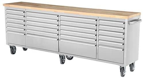 96 Brushed Stainless Steel 24 Drawer Tool Chest Solid Wooden Top