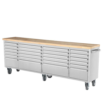 96 Brushed Stainless Steel 24 Drawer Tool Chest Solid Wooden Top