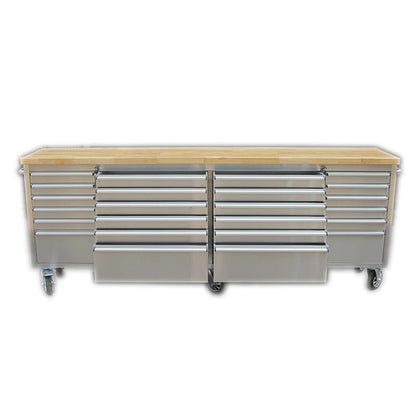 96 Brushed Stainless Steel 24 Drawer Tool Chest Solid Wooden Top