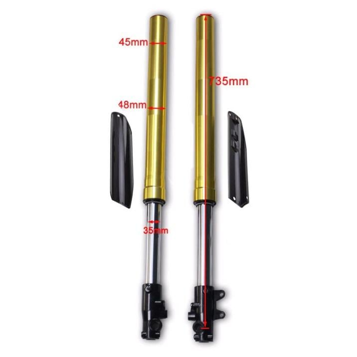 PIT BIKE FORKS 45/48MM UNIVERSAL, 15MM SPINDLE, 735MM