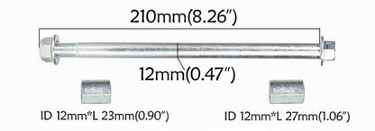 12MM PITBIKE WHEEL SPINDLE 210MM, PITBIKE, OFF ROAD, DIRT, WITH 12MM & 12MM SPACERS