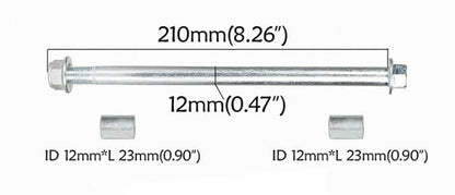 12MM PITBIKE WHEEL SPINDLE 210MM, PITBIKE, OFF ROAD, DIRT, WITH 12MM & 12MM SPACERS