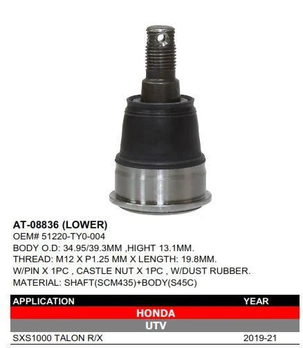BALL JOINT LOWER SXS1000 TALON R/X 2019-21, BRONCO AT-08836, 51220-TY0-004