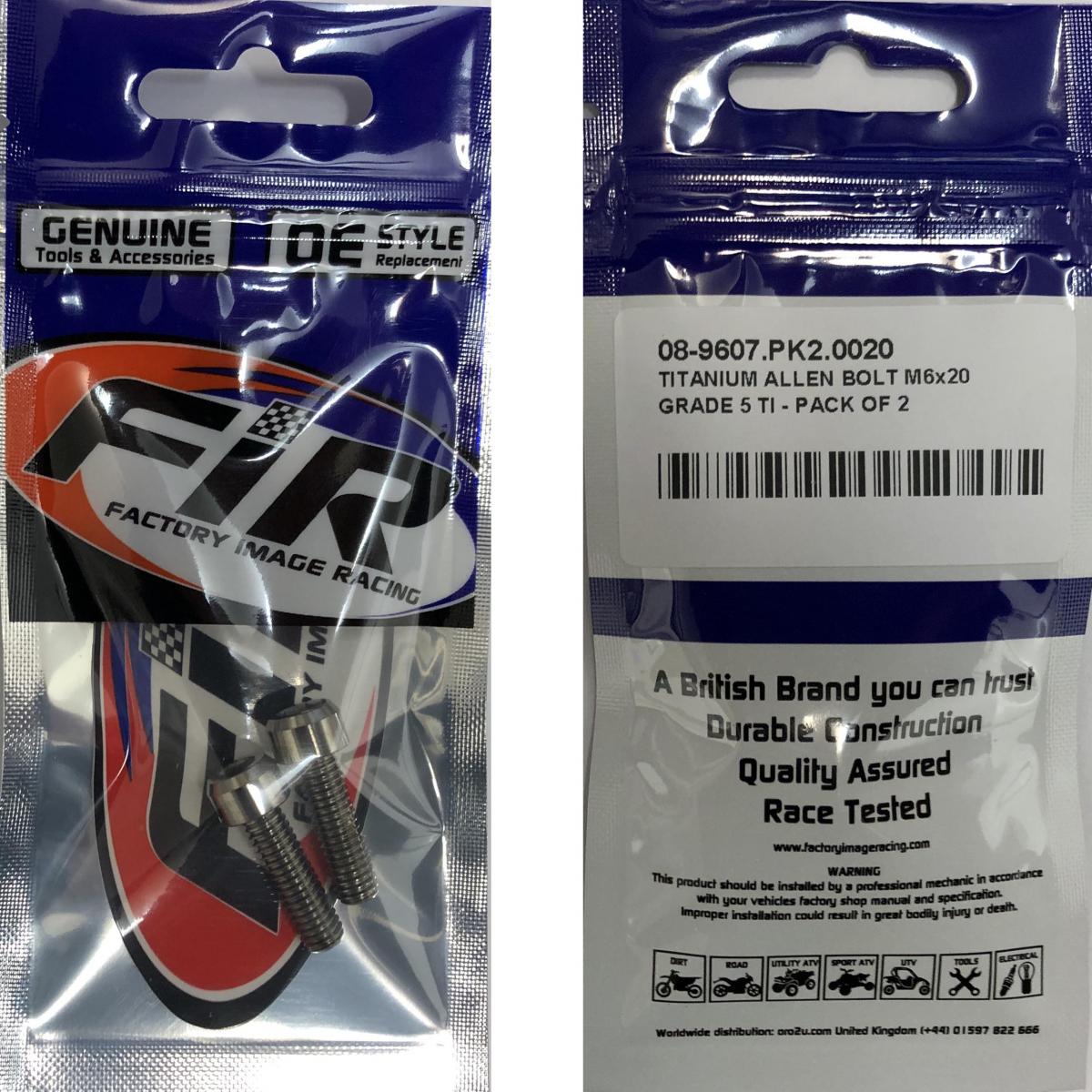 TITANIUM ALLEN BOLT M6x20, GRADE 5 TI - PACK OF 2