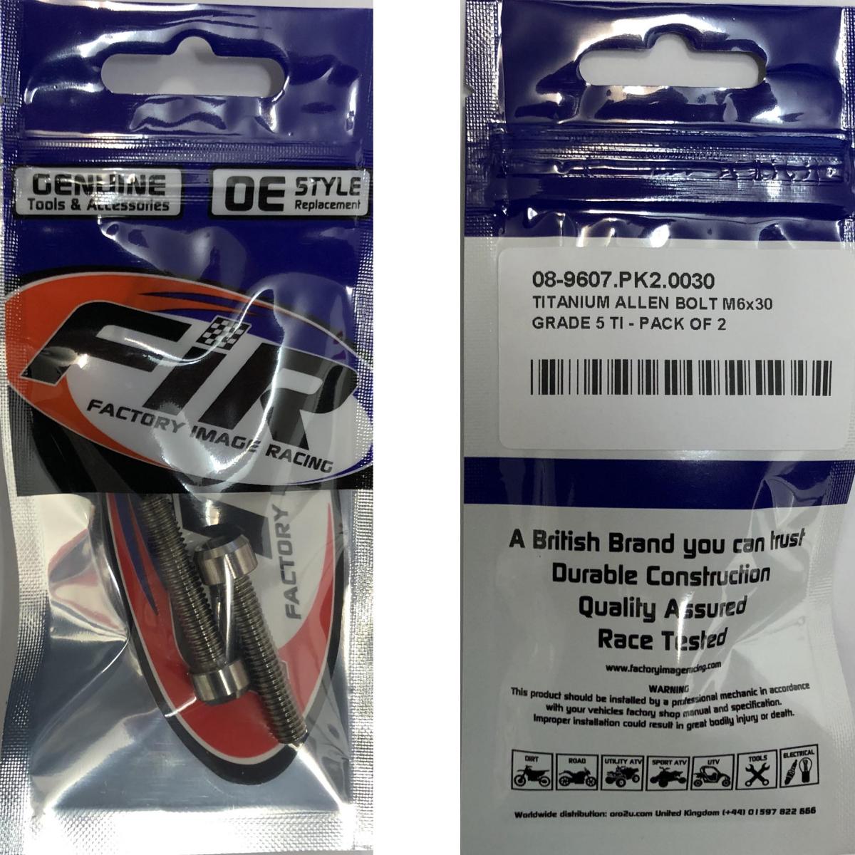 TITANIUM ALLEN BOLT M6x30, GRADE 5 TI - PACK OF 2