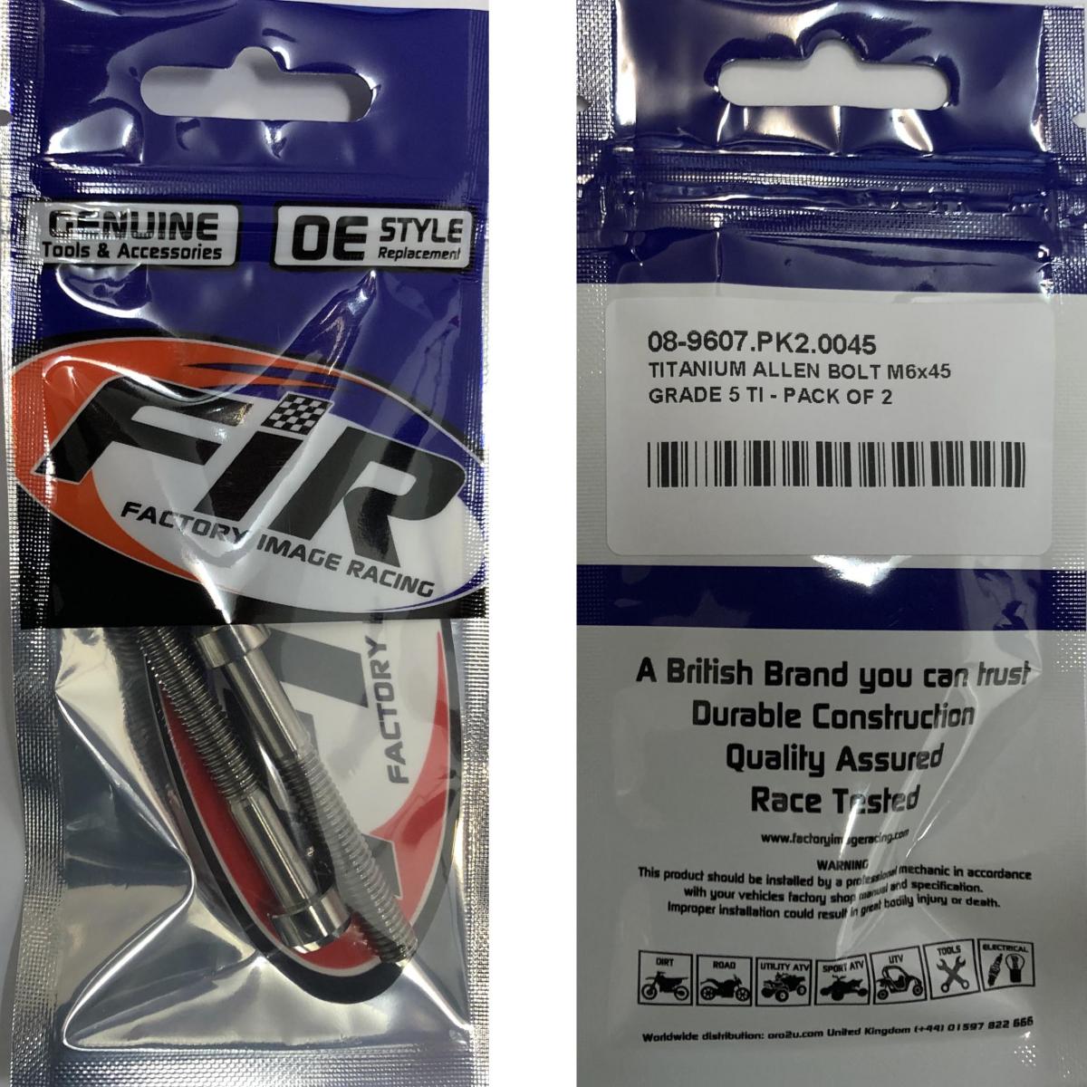 TITANIUM ALLEN BOLT M6x45, GRADE 5 TI - PACK OF 2