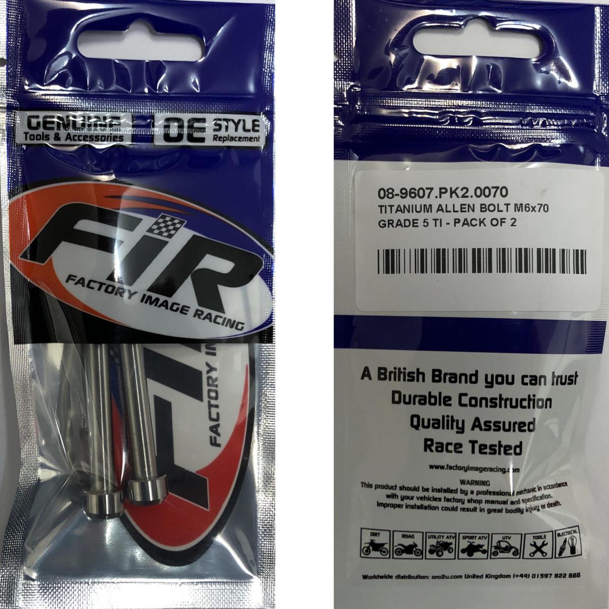 TITANIUM ALLEN BOLT M6x70, GRADE 5 TI - PACK OF 2