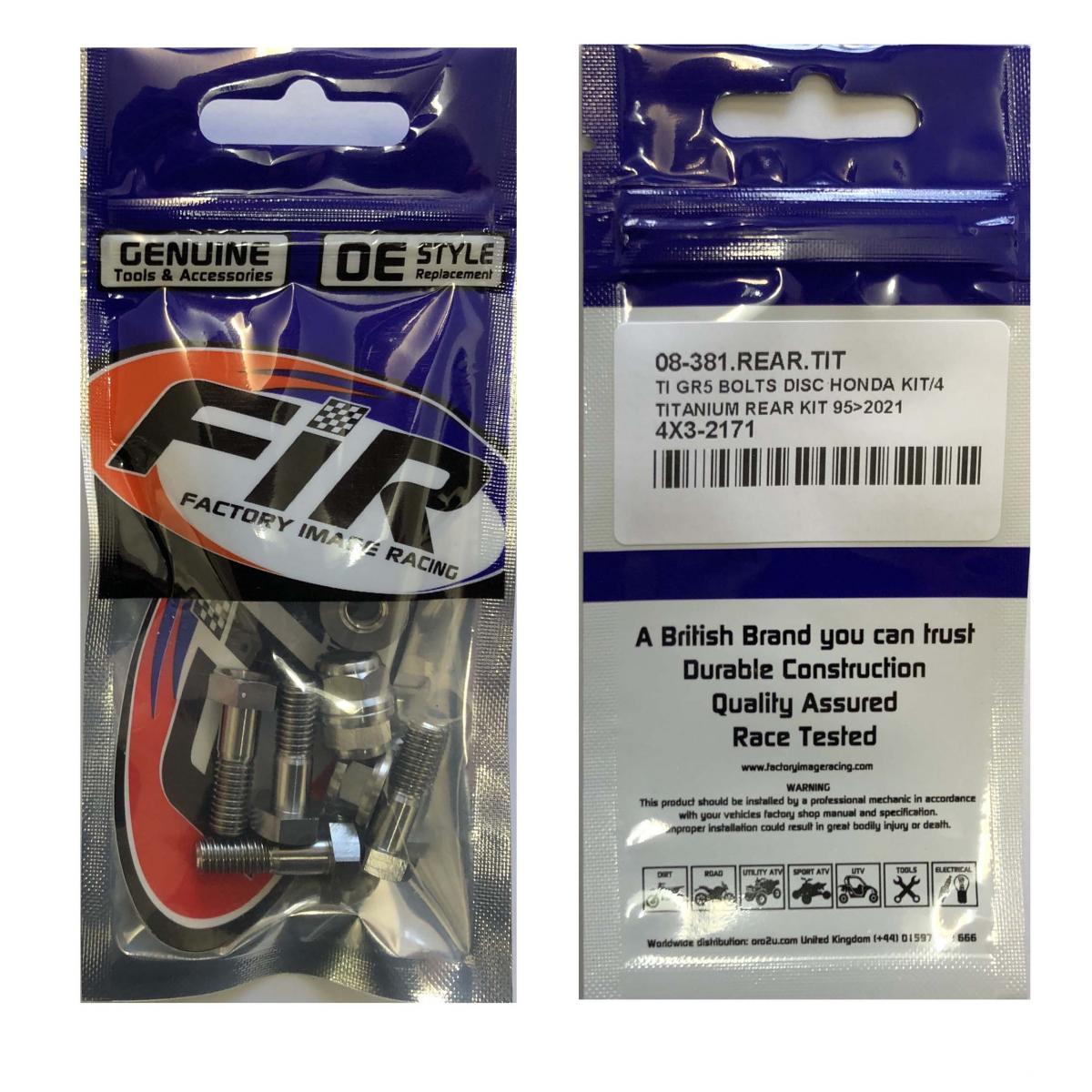 TI GR5 BOLTS DISC HONDA KIT/4, TITANIUM REAR KIT 95>2021, / FIR BRAND