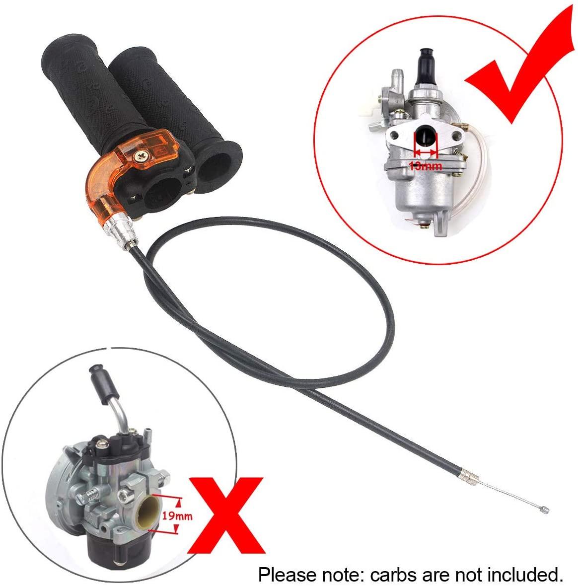 THROTTLE MINI GRIP SET + CABLE, Handle Grip Throttle Clamp 49cc Pocket Bike Mini Moto Quads Twist Throttle Accelerator Grip