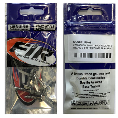 KTM SCREW PANEL BOLT PACK OF 6, TITANIUM GR5 / SUIT 8MM SPANNER, KTM OEM REF: 0017060206