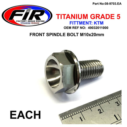 KTM FRONT SPINDLE BOLT M10x20mm, TITANIUM GR5 / 1994-2020 / EACH, KTM OEM REF: 49032011000