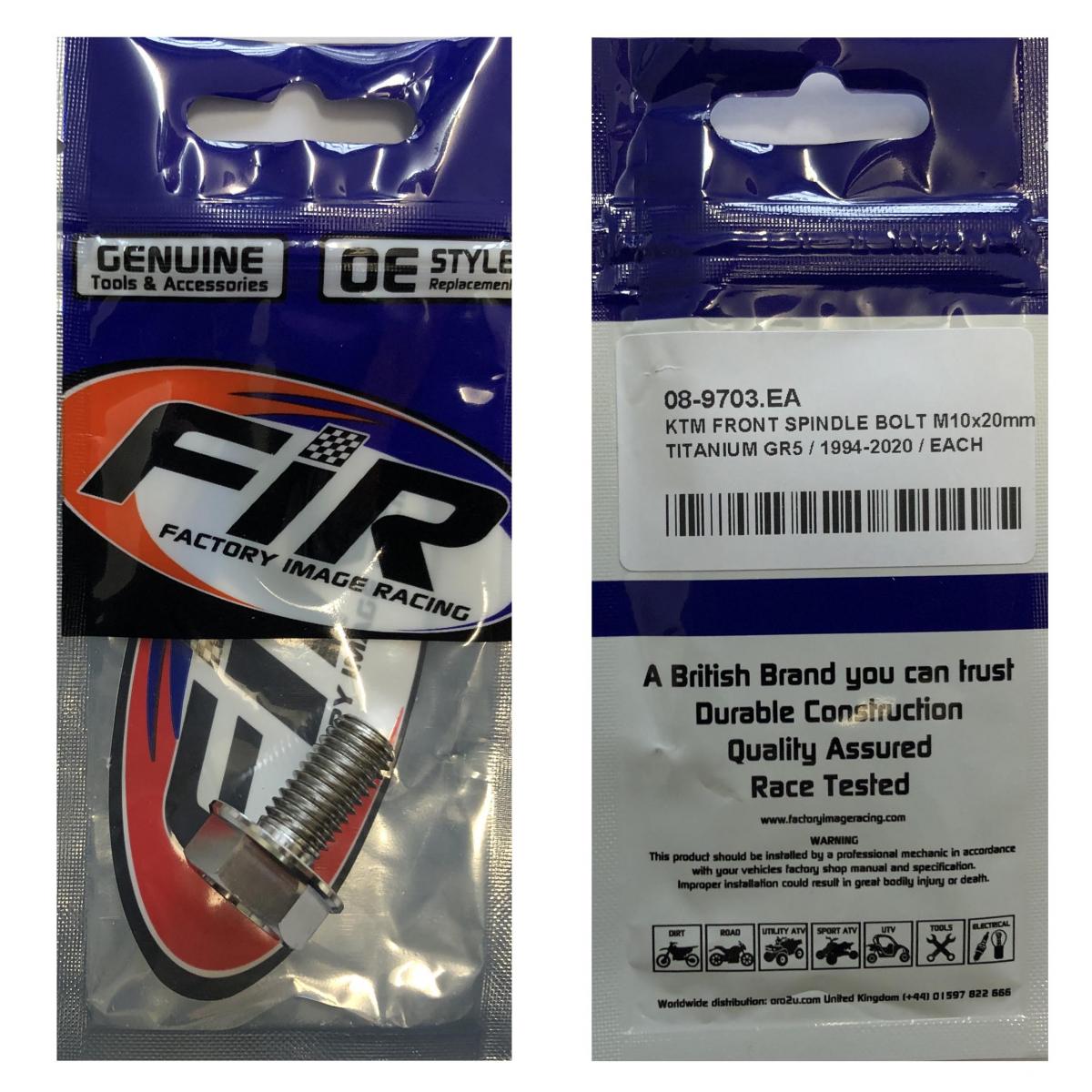 KTM FRONT SPINDLE BOLT M10x20mm, TITANIUM GR5 / 1994-2020 / EACH, KTM OEM REF: 49032011000