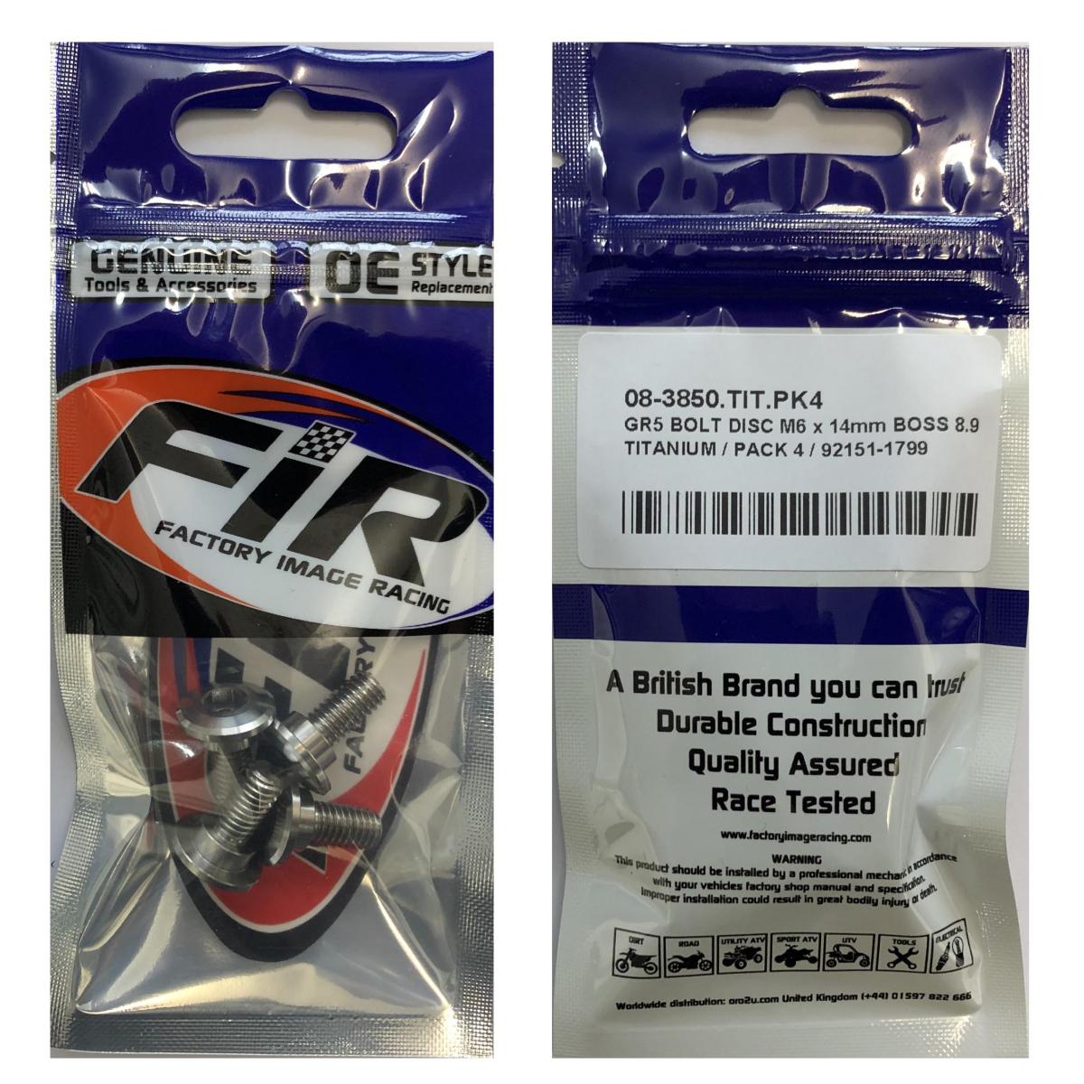 GR5 BOLT DISC M6 x 14mm BOSS, TITANIUM / PACK 4 / 92151-1799, /