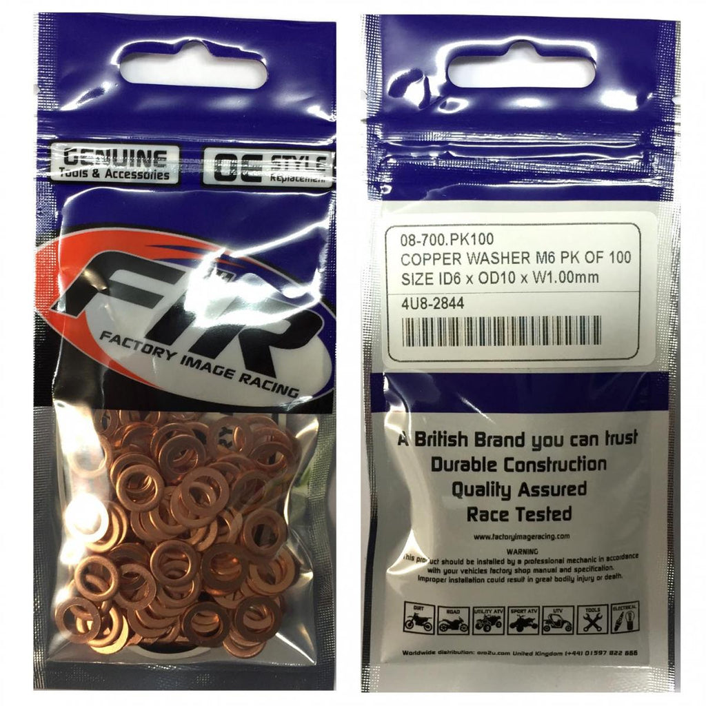 COPPER WASHER M6 PK OF 100, SIZE ID6 x OD10 x W1.00mm