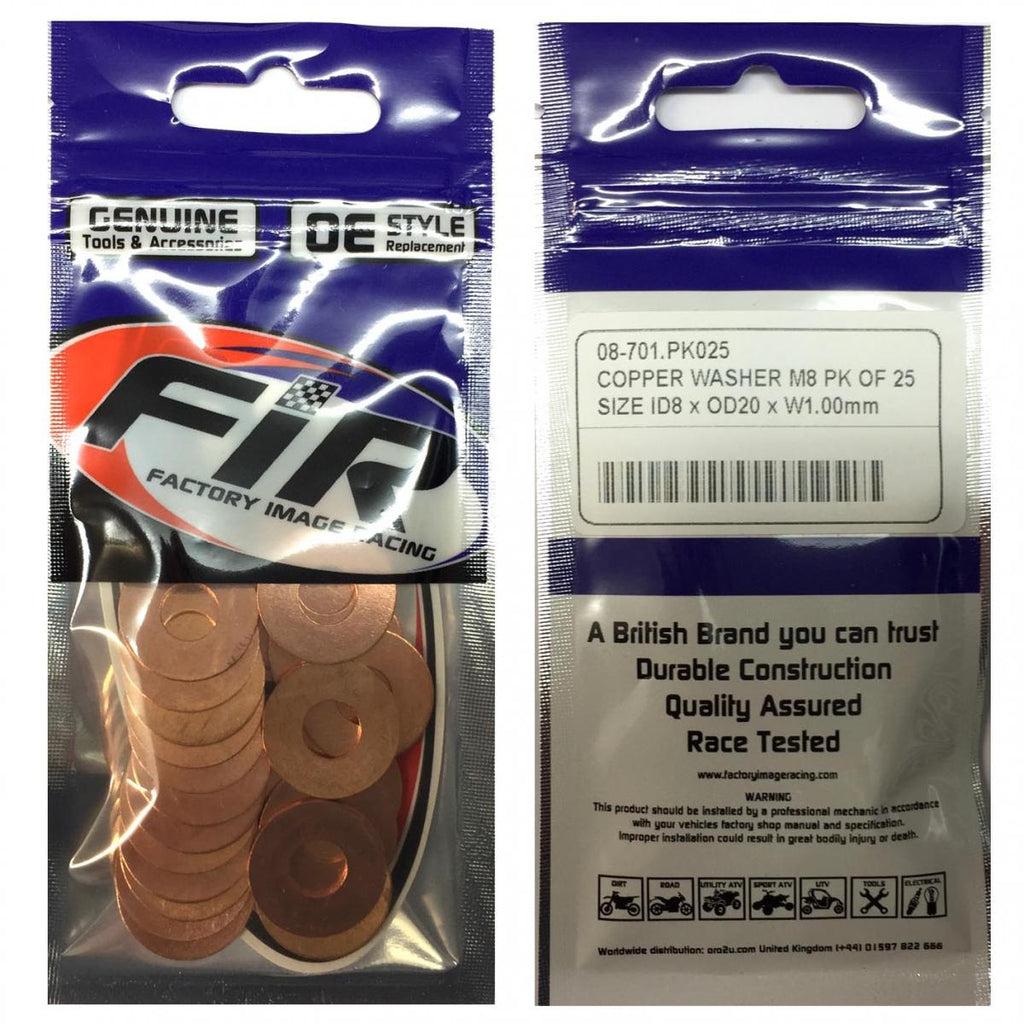 COPPER WASHER M8 PK OF 25, SIZE ID8 x OD20 x W1.00mm