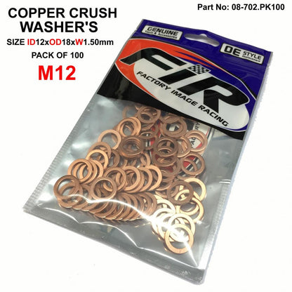 COPPER WASHER M12 PK OF 100, SIZE ID12 x OD18 x W1.50mm