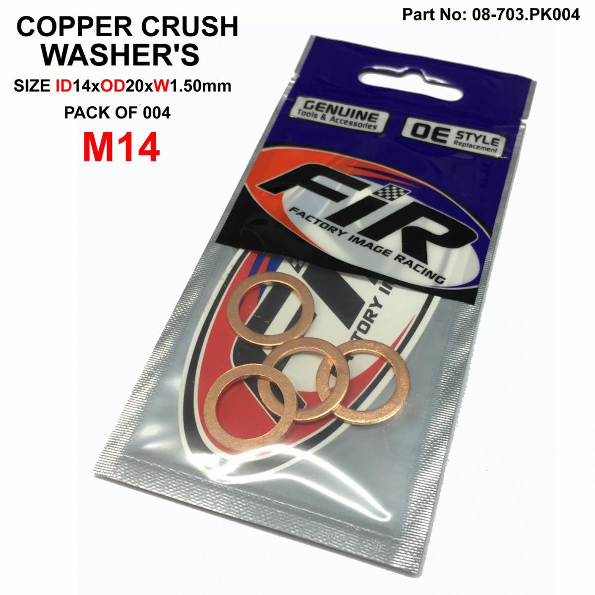 COPPER WASHER M14 PK OF 4, SIZE ID14 x OD20 x W1.0mm 14x20x1